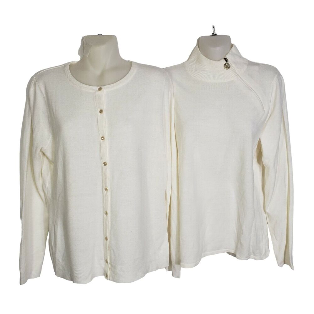 Luxe 360 Designers Originals Women Cardigan Sweater Medium Soft White Pullover